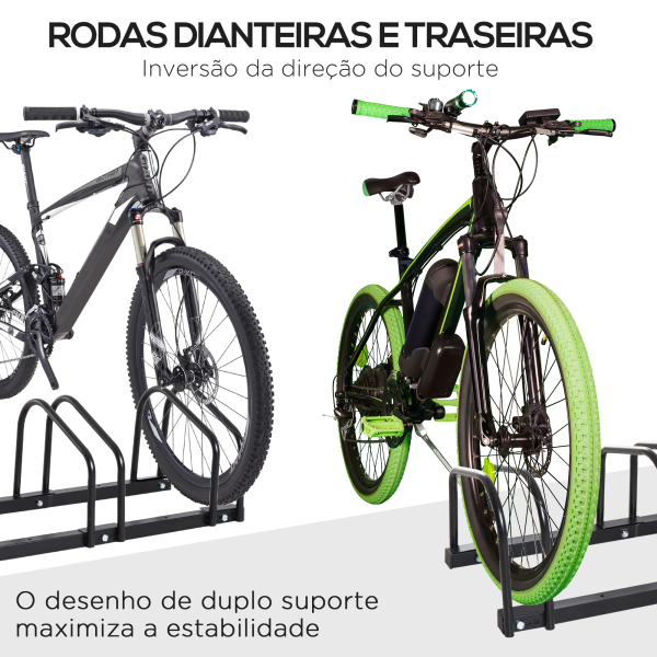 HOMCOM Estacionamento para 4 Bicicletas Suporte de Aço para Estacionar Bicicletas no Chão para Interior e Exterior 110x33x27 cm Preto - Image 6