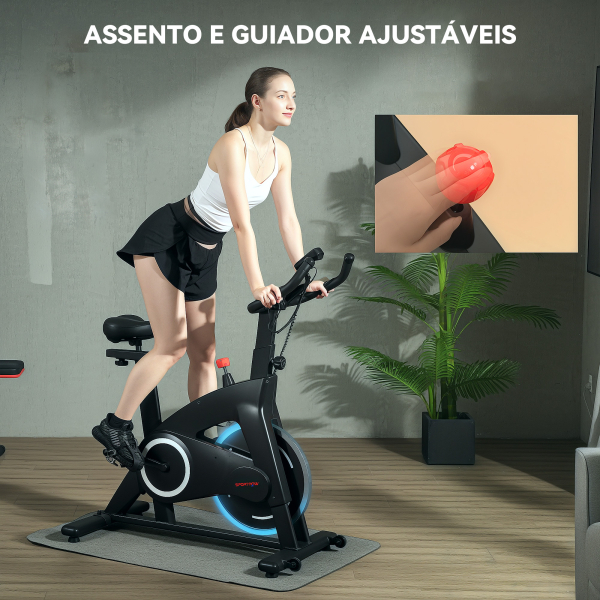 SPORTNOW Bicicleta Estática Bicicleta Fitness com Volante de Inércia de 15 kg Ecrã LED Guiador e Assento Ajustável 108x53x111 cm Preto - Image 9