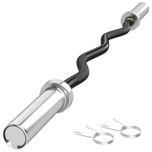 SPORTNOW Barra de Pesos de Aço 120 cm Barra Curl EZ Ø50 mm com 2 Grampos Carga 100 kg Barra Olimpica para Discos de Ø5 cm Prata e Preto