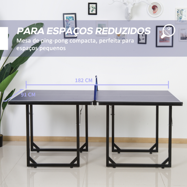 HOMCOM Mesa de Ping Pong Dobrável Mesa de Ping Pong Profissional com Rede e Estrutura de Aço para Interior e Exterior 182x91x76 cm Azul - Image 5