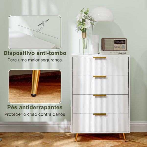 HOMCOM Cómoda com 4 Gavetas Cómoda de Dormitório Moderna com Desenho Ondulado Anti-Tombo 60x40x90 cm Branco - Image 6