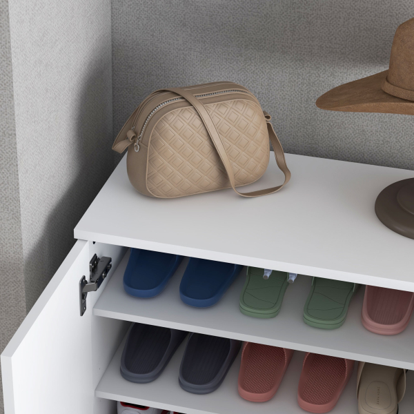 HOMCOM Sapateira com Espelho Móvel Sapateira para 18 Pares de Sapatos com Prateleiras Ajustáveis 60x32x95 cm Branco - Image 8