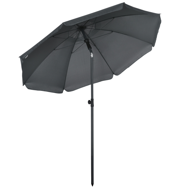 Outsunny Chapéu de Sol de Praia Grande Ø180 cm Chapéu de Sol de Exterior com Ângulo Ajustável Proteção UV50+ Mastro de Ø32 mm Cinza