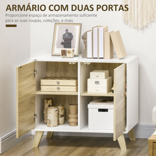 HOMCOM Aparador de Sala de Estar com Portas de Abertura a Pressão e Prateleiras Ajustáveis para Dormitório 80x40x70cm Branco e Carvalho - Image 5