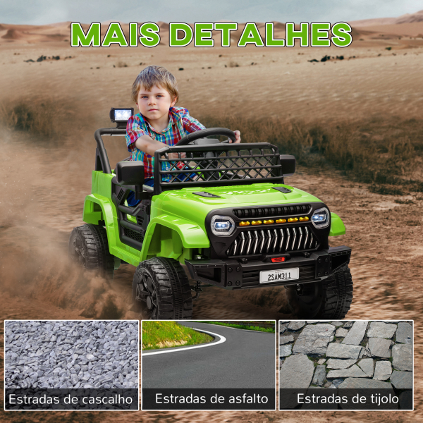AIYAPLAY Carro Elétrico para Crianças Carro Elétrico Infantil UTV 12V com Velocidade Ajustável USB e Faróis  95x62,5x65 cm Verde - Image 6