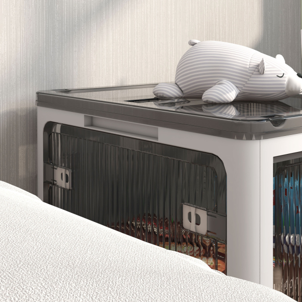 HOMCOM Caixa de Armazenamento Empilhável com Tampa 69L Caixa Organizadora Dobrável com Rodas 60x42x34 cm Branco - Image 9