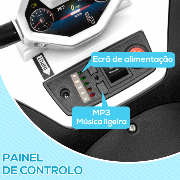 AIYAPLAY Quadriciclo Elétrico para Crianças com Bateria 12V Faróis e Música Carga 30 kg 85x55,5x62 cm Branco - Image 7
