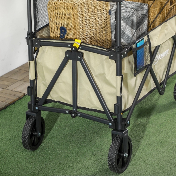 Outsunny Carrinho de Transporte Dobrável 180 L com Guiador Ajustável e Laterais Extensíveis Carga 120 kg para Jardim Praia Cáqui - Image 9