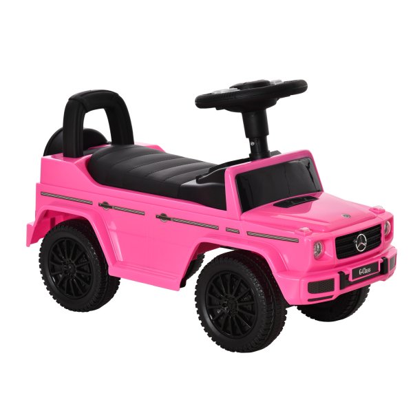 HOMCOM Carro Andador para Bebés com Licença Mercedes G350 com Compartimento de Arrumação e Volante Carga 25 kg 62,5x28,5x45 cm Rosa