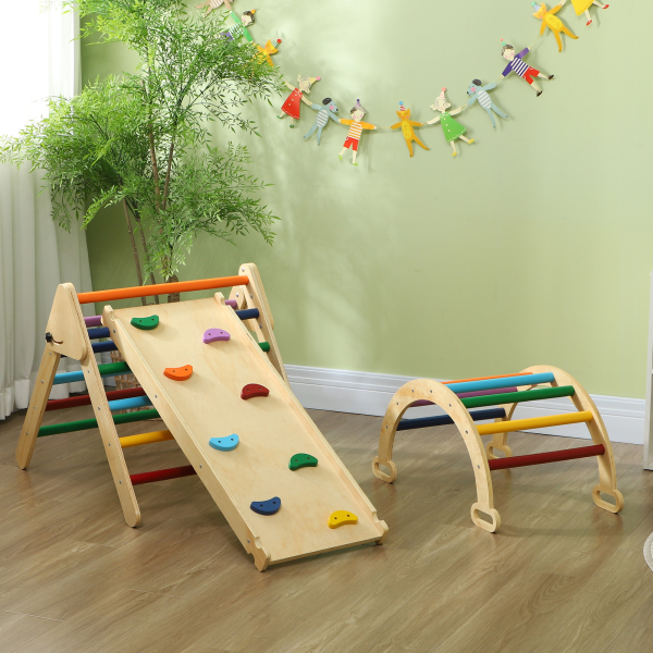 AIYAPLAY Triângulo de Escalada de Madeira 5 em 1 Escada para Crianças de 18-48 Meses com Rampa e Arco de Escalada 178x64,5x63 cm Multicor - Image 9