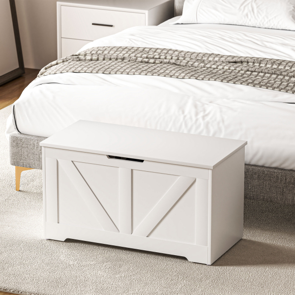 HOMCOM Baú de Armazenamento 100L Baú de Arrumação com Tampa e Dobradiça de Segurança 80x40x45 cm Branco - Image 9
