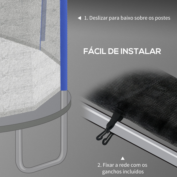 SPORTNOW Rede de Segurança para Trampolim Ø244 cm Rede de Substituição de Trampolins com Fecho de Correr para 6 Postes Azul - Image 6