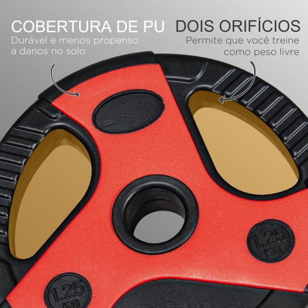 SPORTNOW Conjunto de Barra de Pesos com Discos Conjunto de Musculação com  Discos 1,25kg 2,5kg e 5kg 140x17x17cm Preto e Vermelho - Image 5