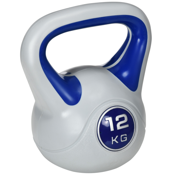 SPORTNOW Kettlebell 12 kg Peso Russo com Revestimento de PU e Enchimento de Areia para Treinamento 24x17x28 cm Azul e Cinza