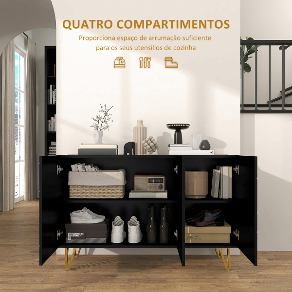 HOMCOM Aparador para Sala Aparador de Entrada com 3 Portas e Prateleiras Ajustáveis para Cozinha Sala 120x40x75 cm Preto - Image 6