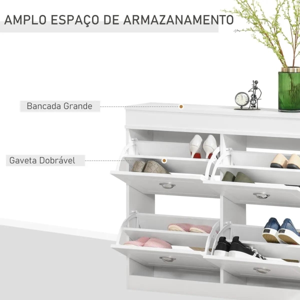 HOMCOM Móvel Sapateira de 4 Portas Estreita com Prateleiras Ajustáveis e Removíveis Capacidade de 16 Pares para Corredor Entrada 98x24x83cm Branco - Image 4