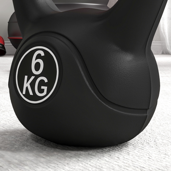HOMCOM Peso Russo de 6 kg Kettlebell Fitness Preenchido de Areia com Punho Largo Antiderrapante 20x13x22 cm Preto - Image 8