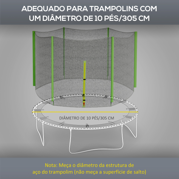 SPORTNOW Rede de Segurança para Trampolim Ø305 cm para Exterior e Porta com Fecho de Correr para 6 Postes Verde - Image 4