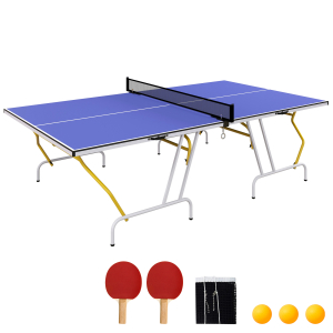 SPORTNOW Mesa de Ping-Pong Dobrável com Rede Apoio para os Pés Ajustáveis e Estrutura de Aço para Interior e Exterior 274x152,5x76 cm Azul