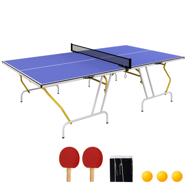 SPORTNOW Mesa de Ping-Pong Dobrável com Rede Apoio para os Pés Ajustáveis e Estrutura de Aço para Interior e Exterior 274x152,5x76 cm Azul
