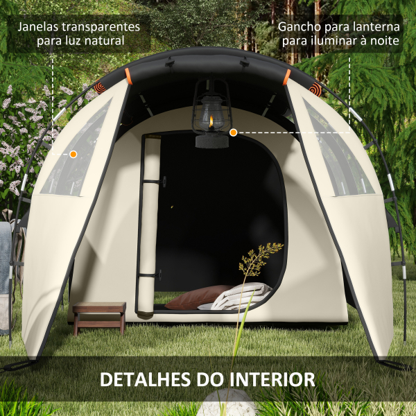 Outsunny Tenda de Campismo Familiar para 4-5 Pessoas com 2 Quartos 5 Portas e Bolsa de Transporte Impermeável 460x230x180 cm Caqui - Image 7