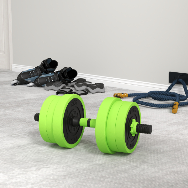 SPORTNOW Conjunto de Halteres 20kg 4 em 1 Conjunto de Pesos com Kettlebell Barra de Pesos para Treino de Força em Casa Ginásio Verde - Image 9