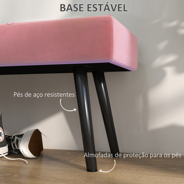 HOMCOM Banco de Pé de Cama Multifuncional e Moderno Banco de Dormitório com Pés de Aço e Assento Acolchoado 100x36x45 cm Rosa - Image 5