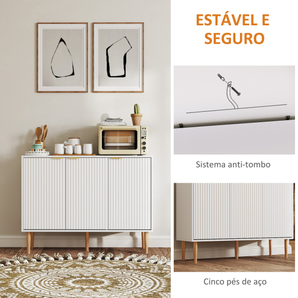 HOMCOM Aparador de Sala de Estar com Prateleira Ajustável Móvel para TV para Quarto Sala de Estar 107x35x80 cm Branco - Image 8