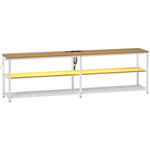HOMCOM Móvel de TV com Luzes LED Controlo Remoto Extensão e 2 Compartimentos Móvel para Televisores de até 65 Polegadas 159x29x46,5 cm Madeira