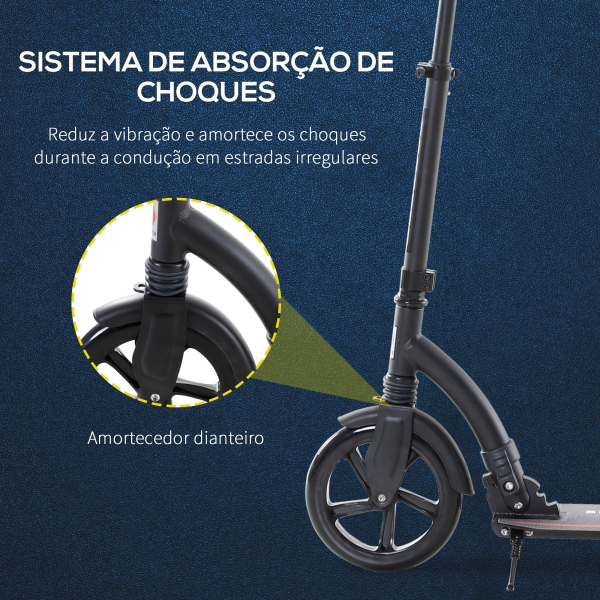HOMCOM Trotinete dobrável de alumínio para crianças acima de 14 anos altura ajustável de 87-101 cm com 2 Rodas Grandes Travagem Carga 100 kg Preto - Image 6