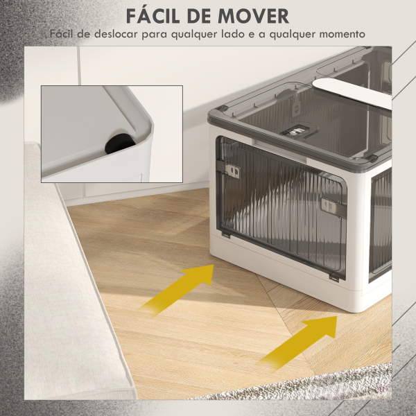 HOMCOM Caixa de Armazenamento Empilhável com Tampa 69L Caixa Organizadora Dobrável com Rodas 60x42x34 cm Branco - Image 6