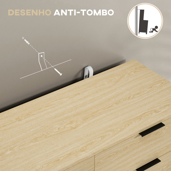 HOMCOM Cómoda com 6 Gavetas Cómoda para Dormitório Cómoda Moderna com Desenho Anti-Tombo  110x40x75 cm Carvalho - Image 6