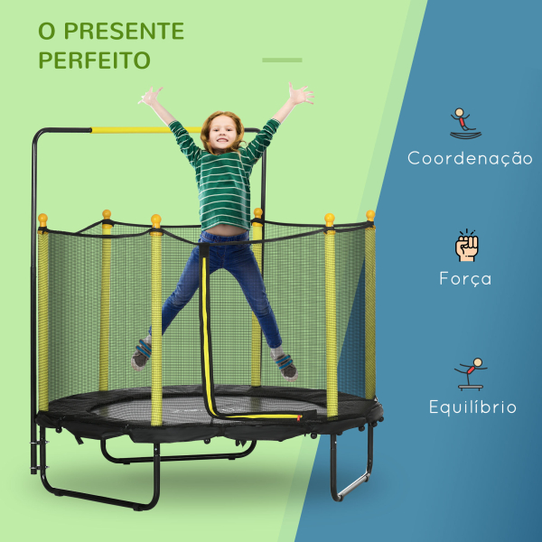 ZONEKIZ Trampolim Infantil com Rede de Segurança Barra Ajustável para Interior e Exterior Ø140x120-140 cm Preto - Image 8