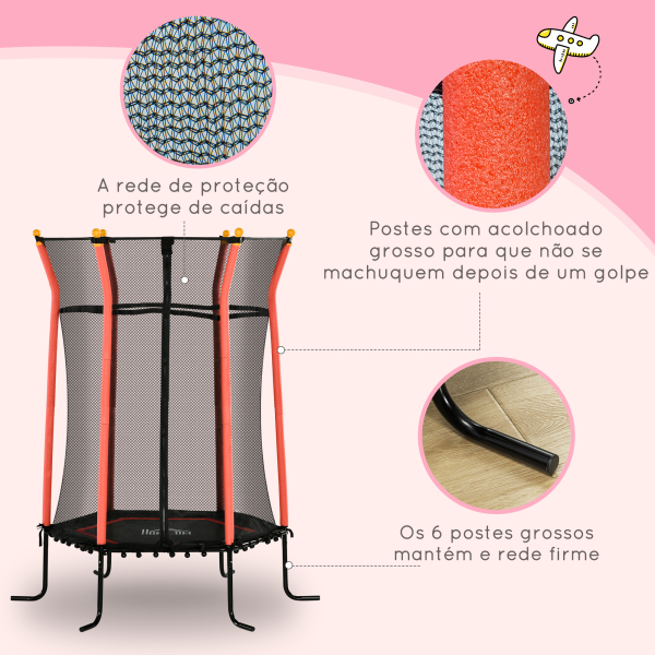 HOMCOM Trampolim para Crianças com Rede de Segurança e Estrutura de Aço para Interiores e Exteriores Carga 50kg Ø163,5x190 cm Vermelho - Image 5