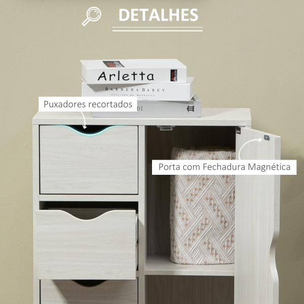 HOMCOM Armário de Sala de Estar Aparador Auxiliar com 4 Gavetas 1 Armário e Prateleira Inferior Móvel de Armazenamento 54x29x83cm Branco - Image 6