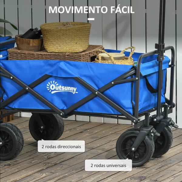 Outsunny Carrinho de Transporte Dobrável com Bolsa Térmica Removível Capacidade 100 kg para Campismo Praia 113x57x77-100 cm Azul - Image 7