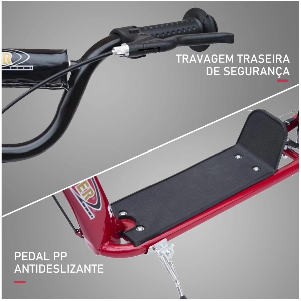 HOMCOM Trotinete para Crianças acima de 5 anos Scooter de 2 Rodas Grandes de 12 Polegadas com Freio e Guidão Ajustável em Altura Carga Máx. 100kg 120x52x80-88cm Vermelho - Image 6