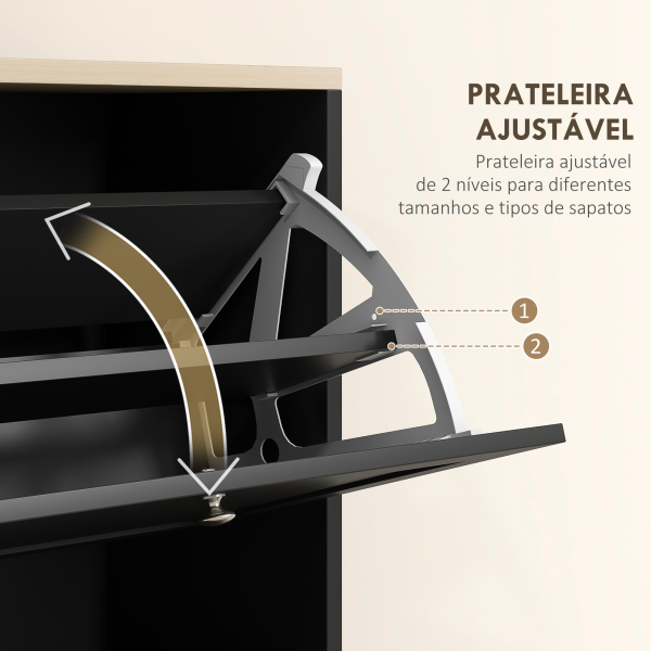 HOMCOM Móvel Sapateira de Entrada com 3 Gavetas Basculantes e Prateleiras Ajustáveis para 18 Pares de Sapatos 60x23,5x115 cm Preto - Image 5