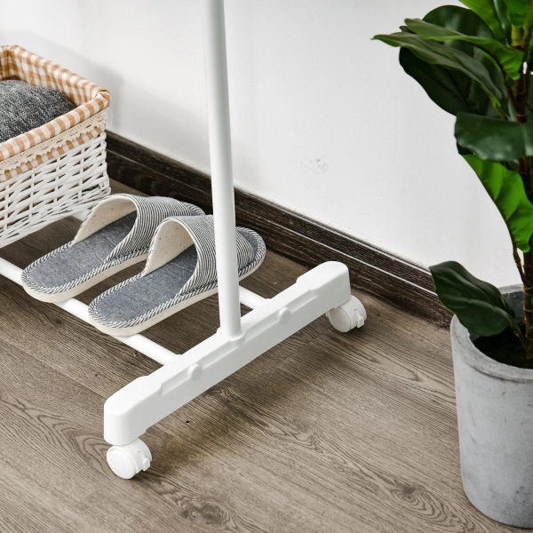 HOMCOM Charriot com Altura Ajustável Cabide com Rodas Portátil Prateleira Inferior Aço 68,5x42x87-145cm Branco e Prata - Image 9