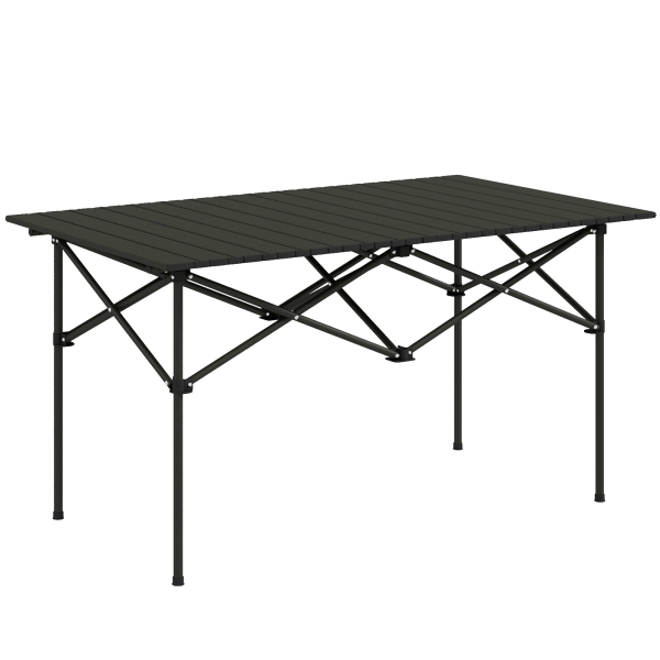 Outsunny Mesa de Campismo Dobrável de Metal com Tampo Enrolável e Bolsa de Transporte Mesa de Piquenique Portátil 95x55x50 cm Preto
