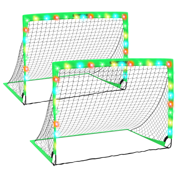 SPORTNOW Conjunto de 2 Balizas de Futebol Dobráveis para Crianças com Luz LED e Postes de Fibra de Vidro 120x90x90 cm Verde