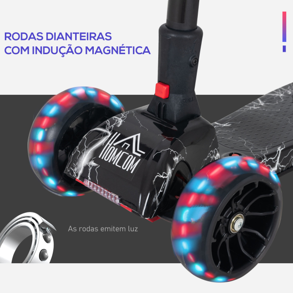 HOMCOM Trotinete ajustável em altura de 4 níveis dobrável com luzes musica Nevoeiro de água para crianças acima de 3 anos 61x26x63-81 cm Preto - Image 6