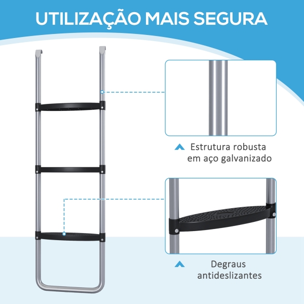 SPORTNOW Escada para Trampolim de Aço Escada para Trampolim de 3 ou 2 Degraus com 2 Ganchos Capacidade 120 kg 110x32 cm Prata - Image 5