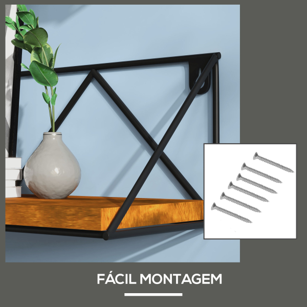 HOMCOM Conjunto de 3 Prateleiras de Parede Industrial Prateleiras Suspensas 30x12x12 cm 40x12x12 e cm 50x12x12 cm Madeira e Preto - Image 6