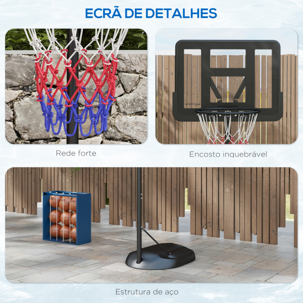 SPORTNOW Tabela de Basquetebol com Altura Ajustável 216-277 cm Aro de Basquetebol para Exterior com Rodas e Base Recarregável Preto - Image 7