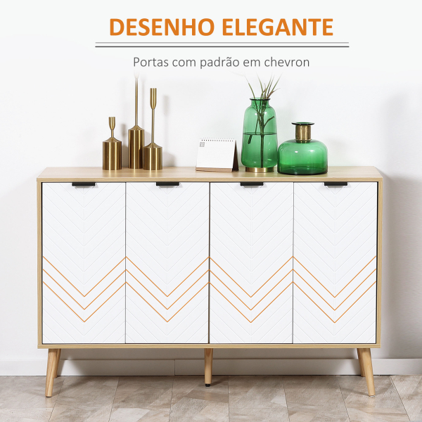 HOMCOM Aparador de Cozinha Moderno com Prateleiras Ajustáveis 2 Armários e Anti-Tombo 120x35x77,4 cm Branco e Madeira - Image 5