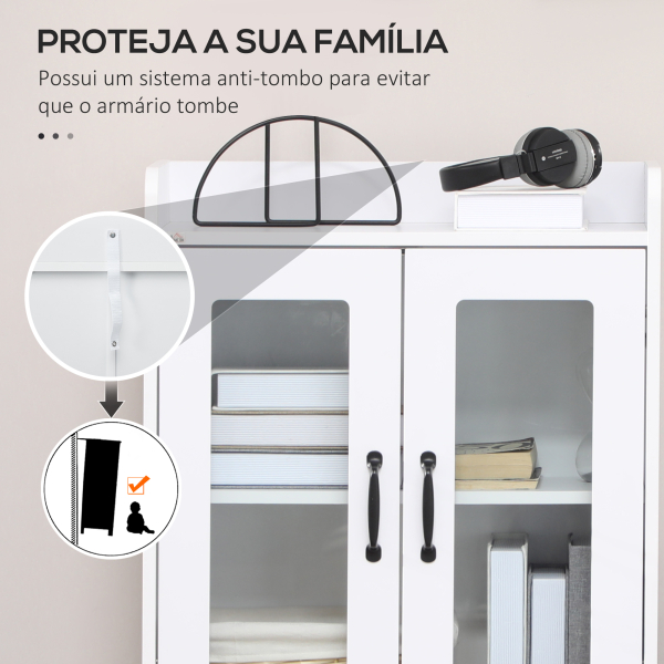 HOMCOM Vitrine Sala de Estar Estante para Livros com Portas de Vidro Prateleira Ajustável e Dobradiças de Fechamento Suave 60x60x116 cm Branco - Image 6