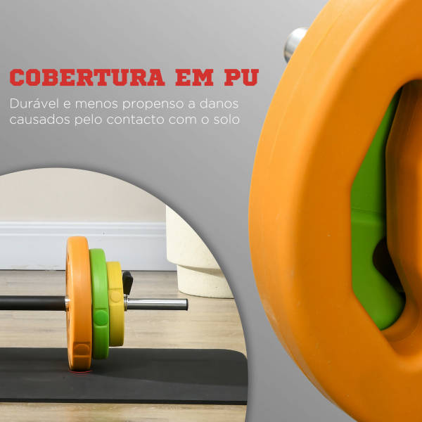 HOMCOM Conjunto de Barra de Pesos Conjunto de Musculação com 6 Discos 1,5kg 2,5kg 5 kg Intercambiáveis 130x28x28 cm Multicor - Image 5