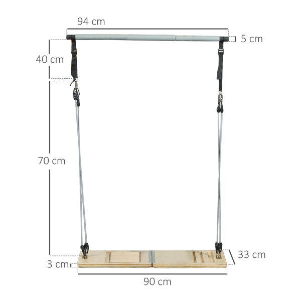 SPORTNOW Barra de Pilates com 6 Faixas Elásticas Tábua Inclinada Ajustável para Treino de Corpo Inteiro em Casa 90x33x3 cm Cinza - Image 3