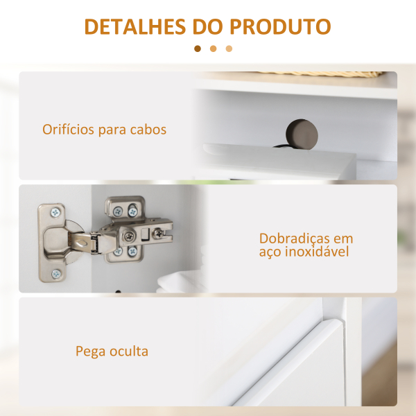 HOMCOM Móvel Aparador com 3 Portas Prateleiras Ajustáveis ​​e Suporte com Fecho Suave para Televisores 120x35x85 cm Branco - Image 6